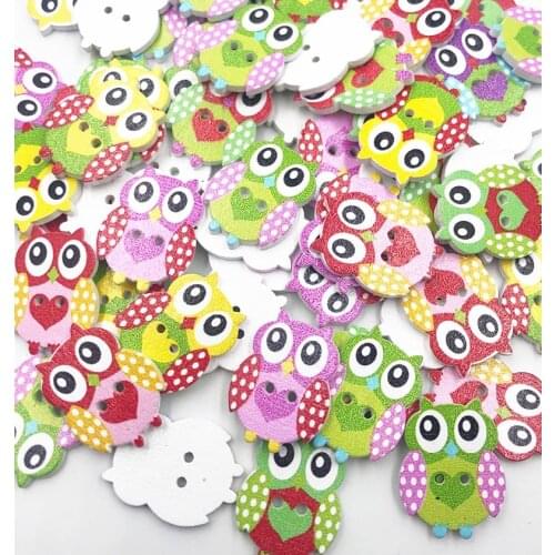 30pc Painting Owl Wooden Buttons For Children Clothes Sewing Wooden Decoration For Needlework Accessories WB752
