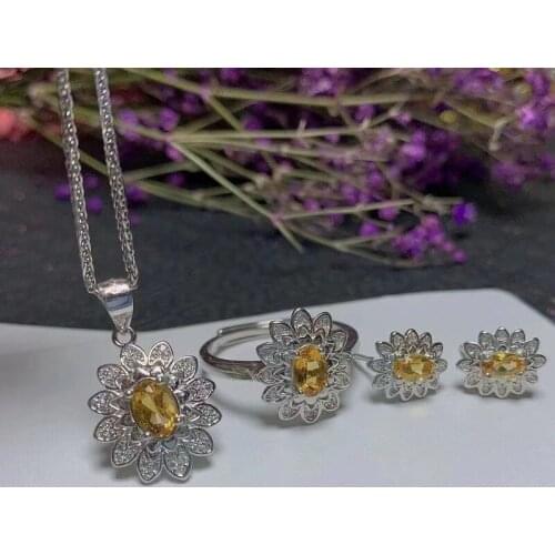 Promotion New Fashion Ring set for Woman Gold Plated 925 Solid Sterling Silver Jewelry High Quality Natural Citrine