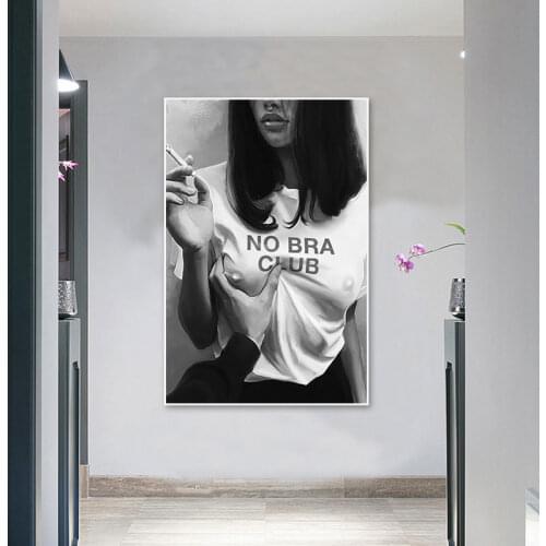No Bra Club Sexy Women Posters Smoking Girl Canvas Painting On The Wall Modern Bad Girls Wall Picture For Living Room Decoration