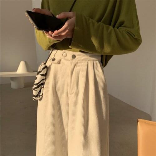 Pants Women Wide Leg Trousers White Korean Style Loose All-match Corduroy Trendy Leisure Harajuku Daily High Waist Womens Pant