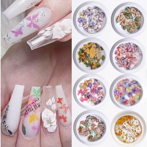 Nail Art Color Mixed Flower Wood Pulp Piece 3D Butterfly Small Daisy Rose Bear Insect Nail Dried Flower DIY Nail Art Decorations