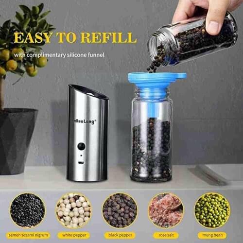 Electric Salt and Pepper Grinder USB Rechargeable Pepper Automatic Spice Coarseness Milling Machine Tool Adjustable Mill Ki R4J4
