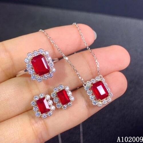 KJJEAXCMY fine jewelry 925 sterling silver inlaid natural ruby earrings ring pendant popular girl suit support test