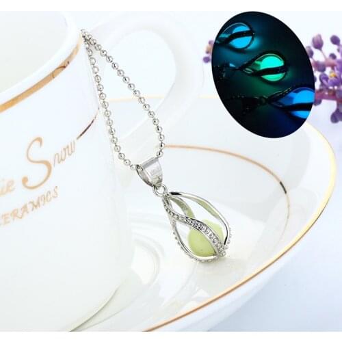 Classic Water drop luminous necklaces Hollow Glow In The Dark tone pendant Silver color Chains For women Fashion Jewelry