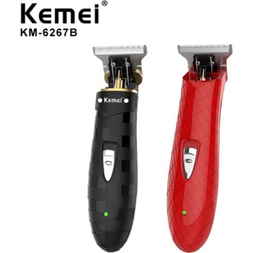 KM-6267 Cordless Close Cutting Trimmer Powerful Men Grooming 0mm Baldheaded Clipper Barbershop Detail Transparent Skeletons Body
