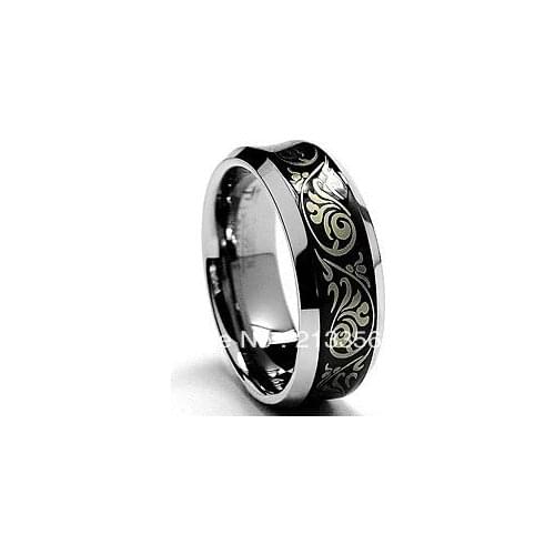 Cheap Price Free Shipping USA Hot Selling 8MM Concave Black Tungsten Carbide Ring Silver Edges Mens' Wedding Band Ring