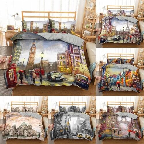 Oil Painting City Bedding Set 2/3Pcs Duvet Cover & Pillowcase(s) 3D Printed Quilt Cover Home Textile Gift