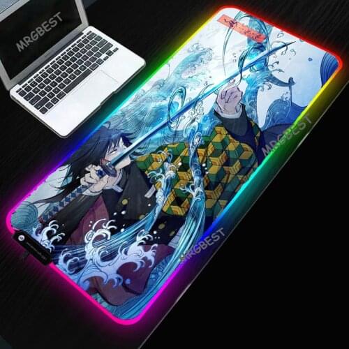 Demon Slayer RGB Mouse Pads Japan Anime Colorful Glowing Desk Pad L XL XXL Anti-slip Waterproof Gaming Mice Keyboard Pad