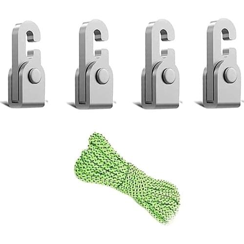 Automatic Lock Hook With 16'Rope, 4pcs/Pack Camping Tent Accessories, Self-locking Rope Buckle For Shade Canopy Outdoor Calm