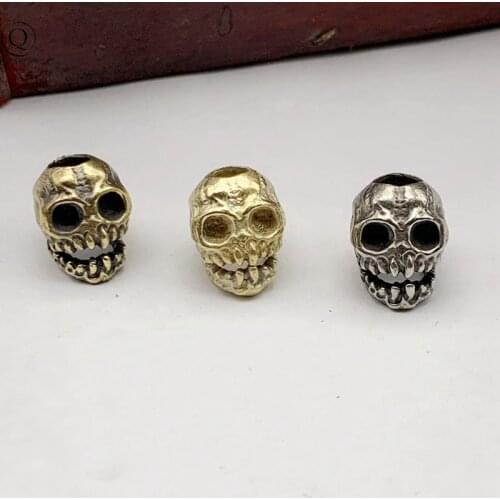 Brass Dark Little Skull Head Paracord Beads Handmade Keychain Pendant Outdoor EDC Keyring Hanging Pendants DIY Flashlight Beads
