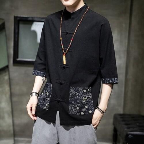 Summer 2021 Cotton Linen Top Traditional Chinese Clothing For Men Vintage Shirts Madarin Collar Tang Suit Kung Fu Clothes 30651