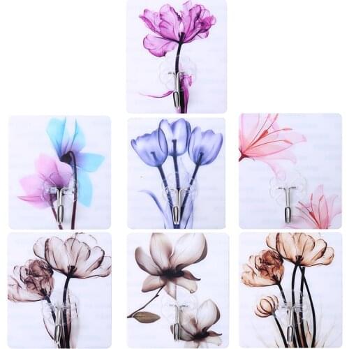 4Pcs Kitchen Bathroom Sticky Hook Flowers Plastic Adhesive Hook Traceless Strong Sticky Hooks For Wall Mount Hanger Racks