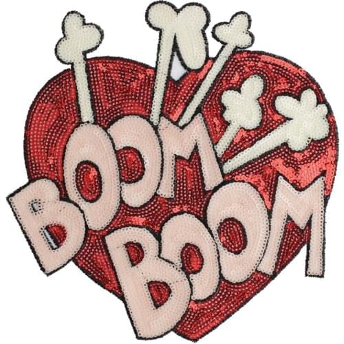 MAMAO Red embroidery Sequins big love heart patches boom patches DIY Cartoon Decor Accessory For Clothing Applique badges
