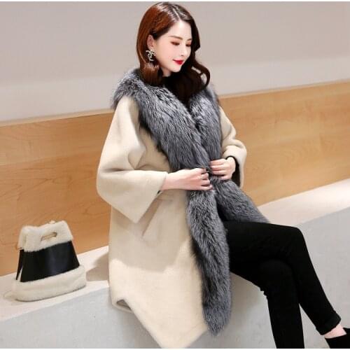 Collar Fur Real Fox Sheep Shearing Winter Coat Oversized 200% Wool Jacket Women Clothes 2020 YJR-05 YY2282