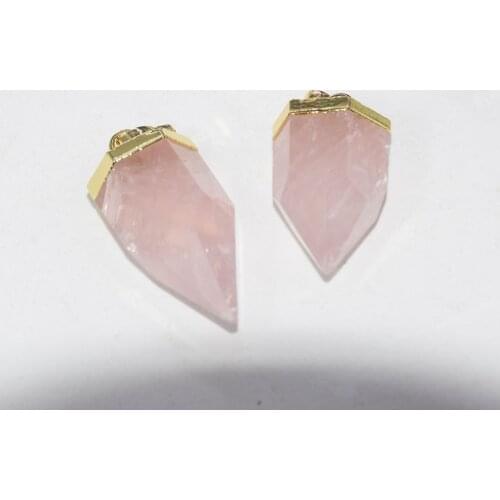 Fashion Jewelry Gold Cap Natural Rose Crystal Quartz Point Pendant femme 2019 Face Love Big stone bullet pendant Girl as gifts