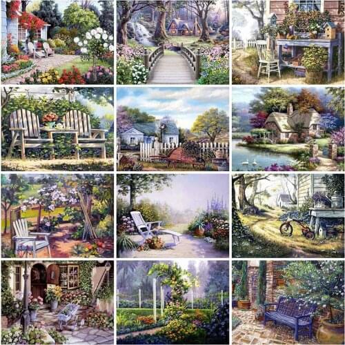 MomoArt 5D DIY Diamond Painting Garden Cross Stitch Kit Diamond Embroidery House Landscape Rhinestone Art Home Decorations