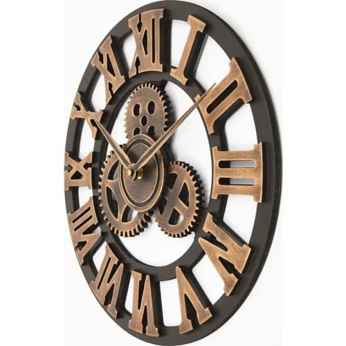Multiple sizes Handmade Oversized 3D retro rustic decorative luxury art big gear wooden vintage large wall clock on the wall fo