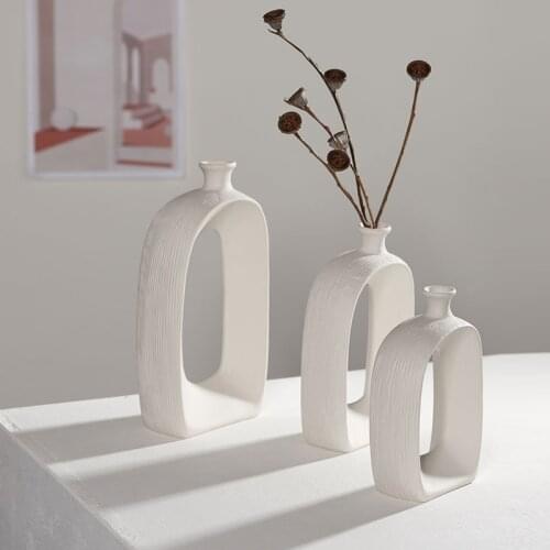 Nordic Ceramic Vase Modern Home Decor White Hollow Out Vase Minimalism Art Flower Arrangement Vases Photography Props Gift