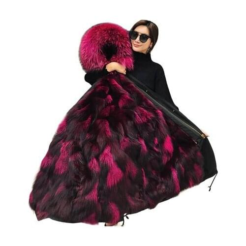New natural fox fur coat female fur liner fox fur removable long section long sleeve thick warm Parker coat men and women