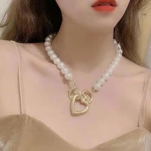New European and American models style 50cm long 10mm white shell pearl necklace gold heart shape clasp fashion jewelry