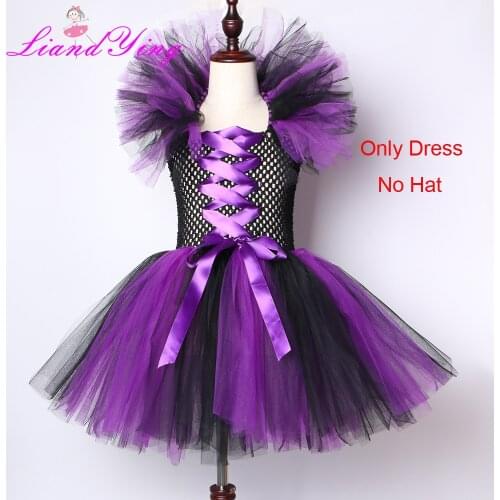 Girls Witch Tutu Dress Purple Black Witch Costume Clothes Tulle Fancy Girls Carnival Party Dress Kids Halloween Cosplay