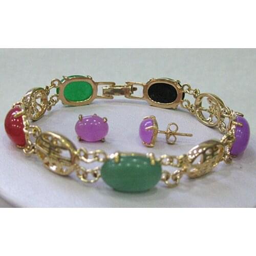 Stunning Multicolor Jade Jewelry bangle bracelet earrings set jade