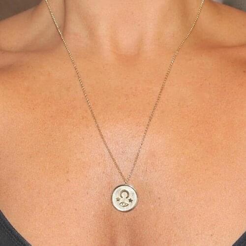 Vermeil coin necklace for women gold color 925 sterling silver engraved evil eye star moon lucky symbol party geometric jewelry