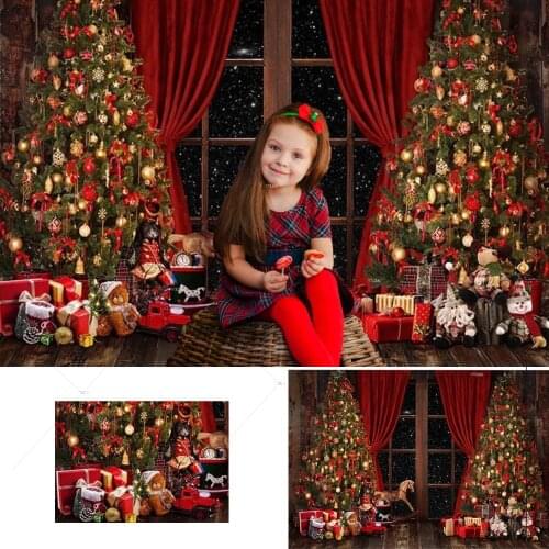 Christmas Photography Backdrop Kids Baby Portrait Banner Xmas Trees Toy Gift Decor Family Party Photo Studio Background Shoot