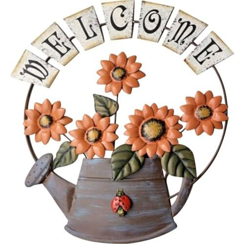 Garden Themed Vintage Wrought Iron Sunflower Welcome Sign For Front Door Hanging Welcome Wall Plaque Home Garden Ornament