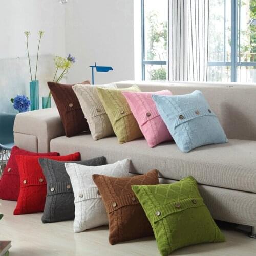 Nordic Vintage Knitted Pillow Cover Button Decorative Cable Knitting Patterns Cushion Cover Square Warm Pillow Covers 45X45CM