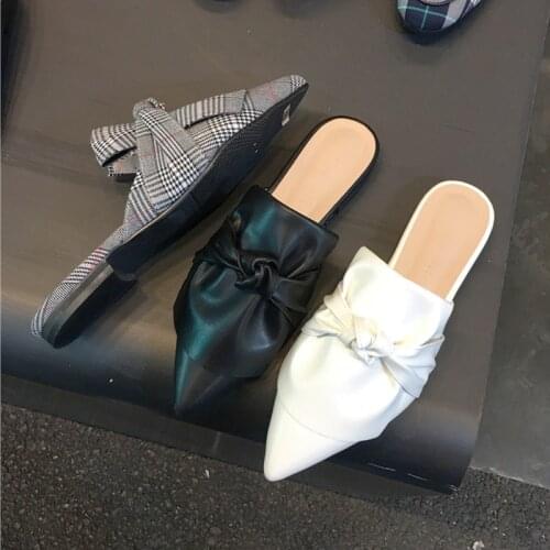 Smartdiaper Bag Head Drag 2020 chun xin Tip Lattice ban tuo xie Female Flat Fold Bow Women Outer Wear Slippers