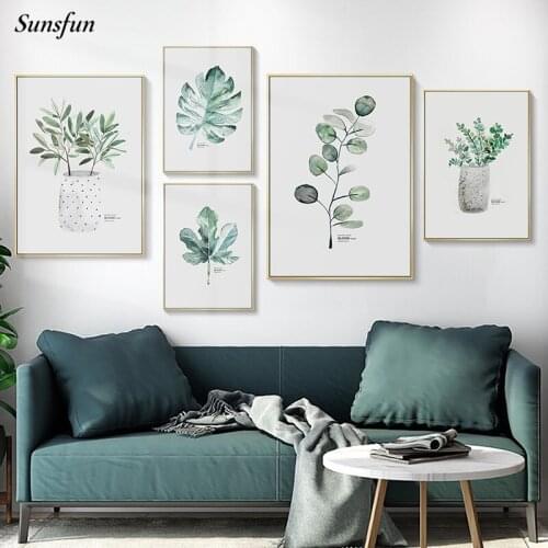 Sunsfun Water color Leaf Canvas Poster Nordic Style Wall Art Print Home Quote Painting Picture for Living Room Decoration