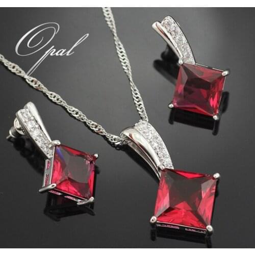 Noble Garnet and 17'' Silver Link Chain Pendant Choker Wedding Set For Women T005K