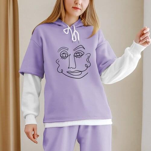 Face Creative Printing Hoodie for Patchwork Harajuku Sweatshirt Long Sleeve Pullovers Women Ulzzang Clothes Fashion Sportswear