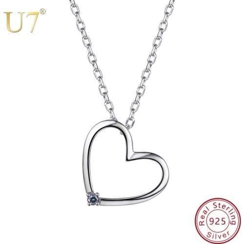 U7 100% 925 Sterling Silver Love Heart Pendant & Chain With Gem 2018 Mothers Day Gift For Girl/Women Jewelry Necklace SC40