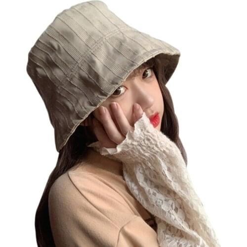 Spring Autumn Women Double-sided Striped Bucket Hat Female Wild Casual Student Fisherman Hat