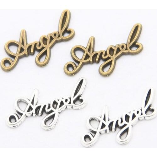 40Pcs 10*22mm Two Color Zinc Alloy Vintage Letter Angel Connectors Pendants Jewelry Making For DIY Handmade Craft