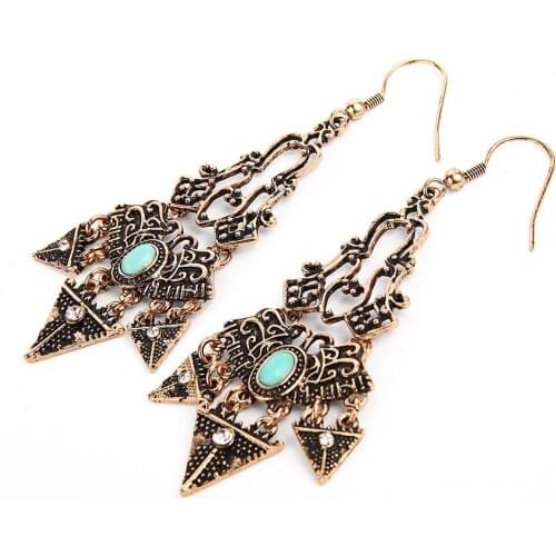 Vintage Alloy Triangle Tassel Pendant Drop Earrings For Women Ethnic Geo Metal Dangle Earrings Fashion Jewelry Pendietes Bijoux