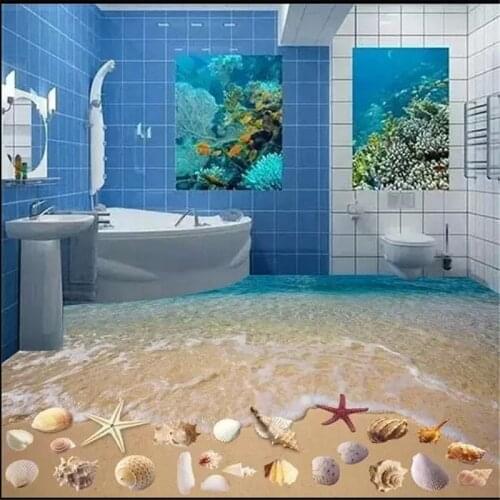 Wellyu Custom 3D flooring PVC anti-wear waterproof waterproof thickening self-adhesive wall stickers wallpaper shell beach