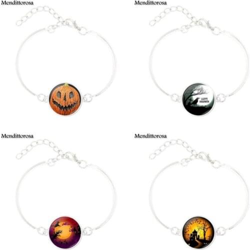 Mendittorosa Jewelry Silver Plated Glass s Bracelet Bangle Bijouterie Halloween Pumpkin