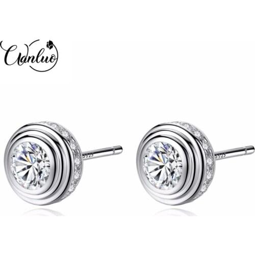 WL Classic 925 Sterling Silver Pearl Stud Earrings for Women Mounting Circle Clear Bling Bling Crystal Girl Fashion Daily-life
