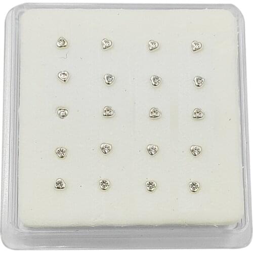 925 Sterling silver nose stud heart shape clear Crystal Nose piercing nariz jewelry 20pcs/pack
