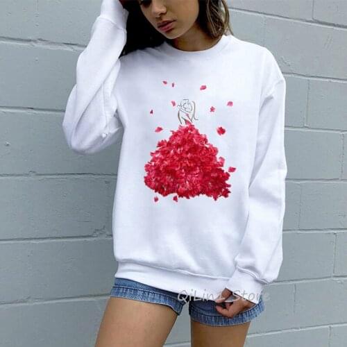Winter 2019 Harajuku Kawaii Floral Dress Print Funny Cute Hoodie Woman Sweatshirt Xmas Friends Gift Sudadera Mujer Streetwear