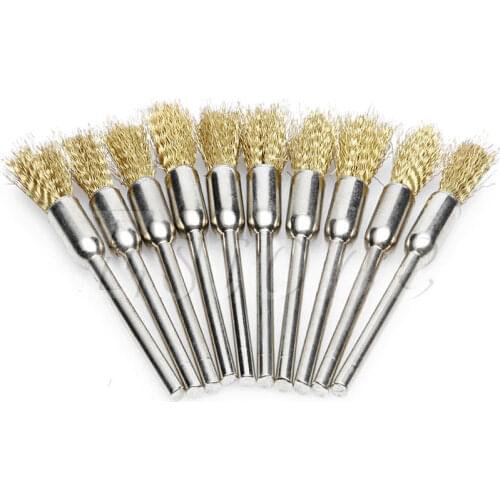 1 Set 10pc Mini Wire Brush Brushes 3mm x 5mm Brass Cup Wheel for Grinder or Drill