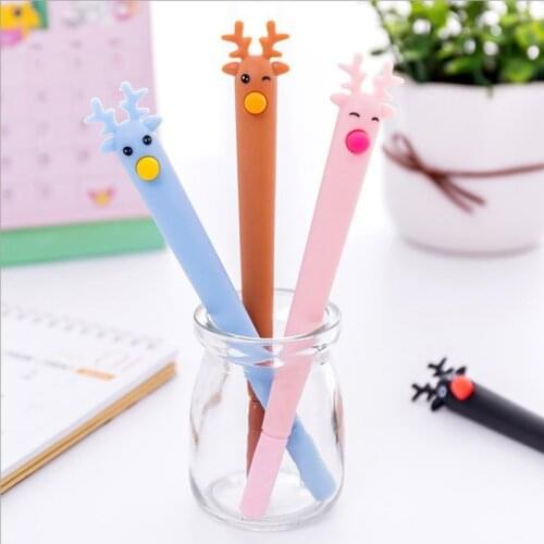1 pcs Korean creative stationery cute cartoon silicone deer neutral pen Christmas gift Reindeer kawaii school supplies