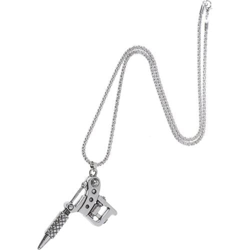 1PC Creative Vintage Mini Tattoo Machine Necklace Punk Style Tattoo Gun Pendant Necklace Women Men Hip Hop Jewelry