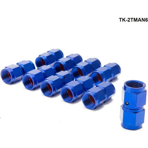 10PCS/SET Blue AN6 Fuel Oil Swivel Fitting Aluminum Hose End Adaptor 2 Side Female Fitting TK-2TMAN6