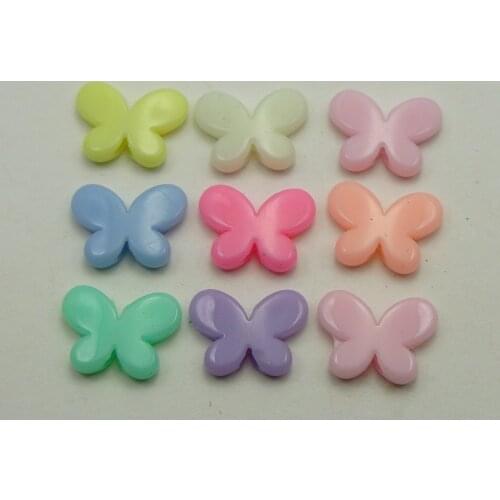 100 Mixed Pastel Color Acrylic Cute Butterfly Beads Charms 17X12mm