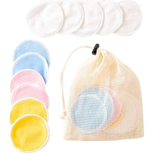 12pcs Reusable Bamboo Fiber Makeup Remover Pads Washable Cleansing Facial Cotton Puff Makeup Skin Care Tool