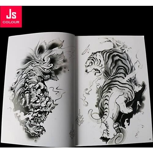 2018 Tattoo Book Manuscript Traditional Pattern Dragon Eagle Tiger Squid Diamond Bag Arm Spray Auspicious Animal A4 68 Pages